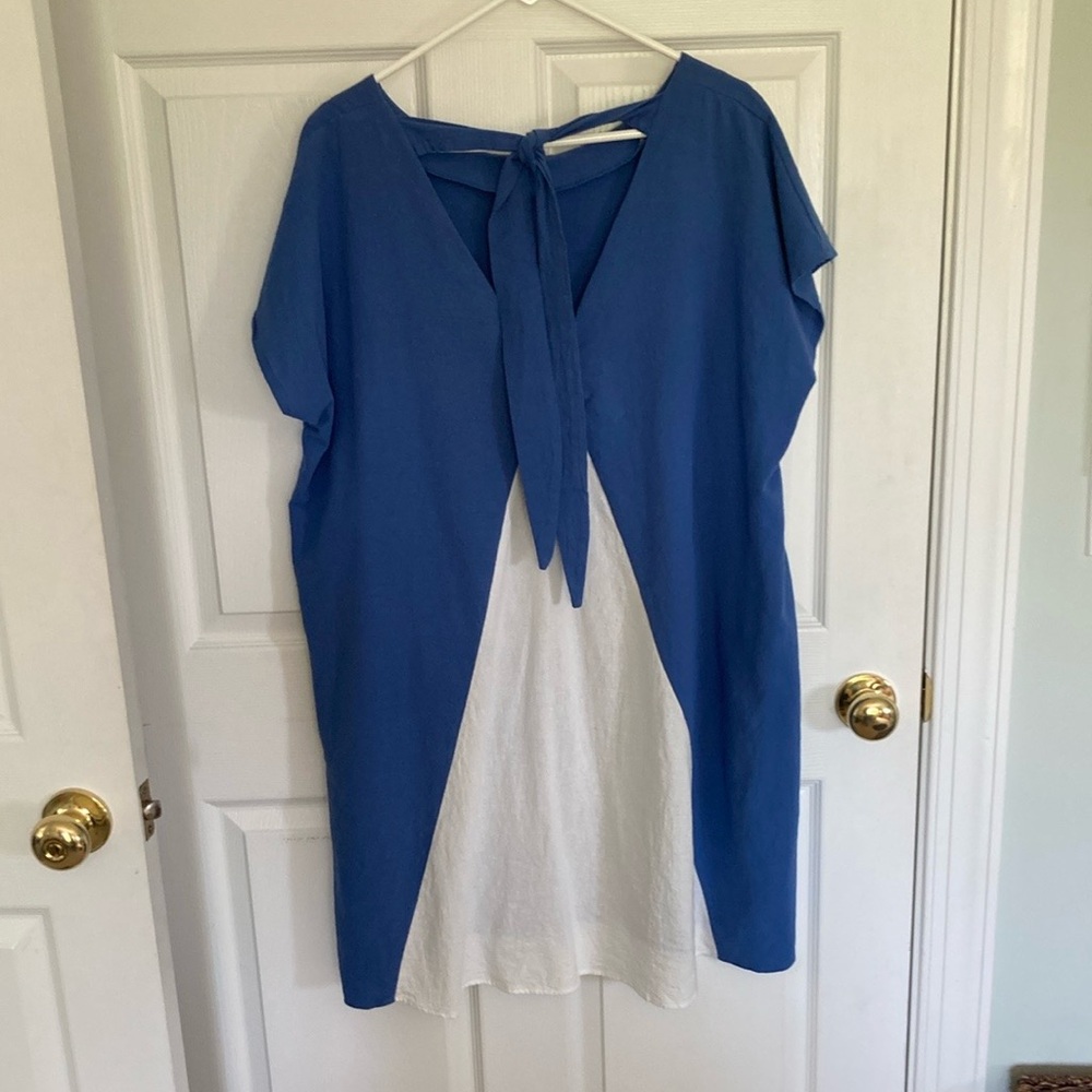 Blue and White Dress with Tie Back